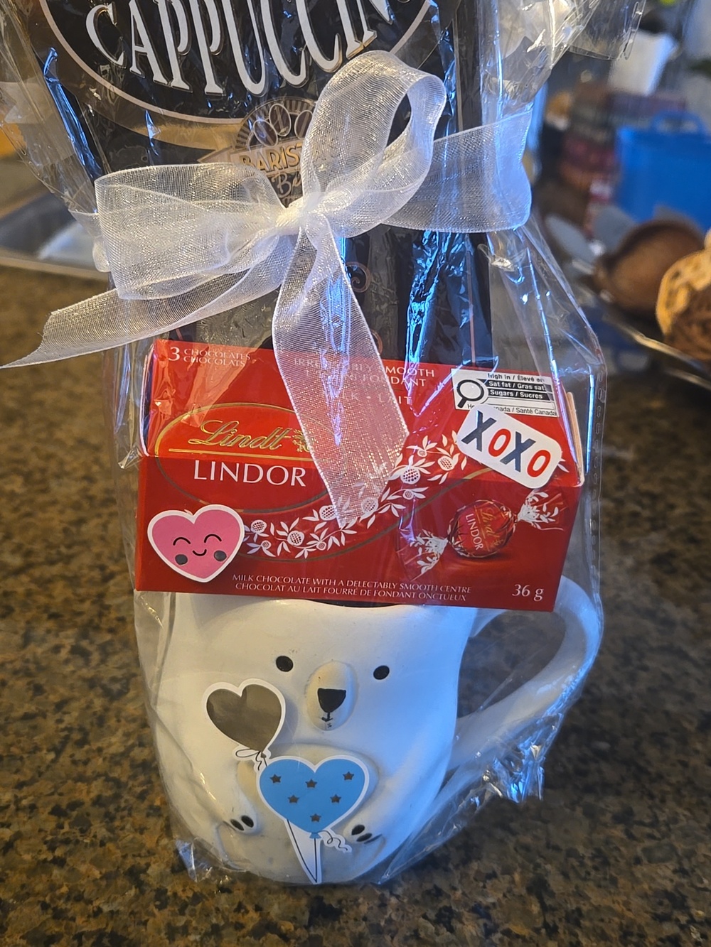 Gift set Indigo mug + chocolates + cappuccino. Ideal for Mother's Day